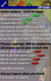 Options on tutorial island