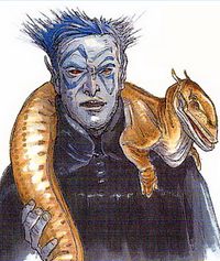 Blue-skinned exhibitor