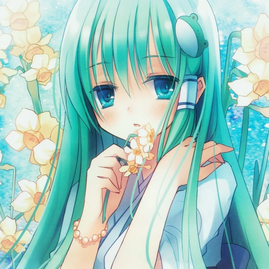 Image - Anime girl hair long flower narcissus eye 10741 ...