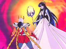 Saori auxilia Ikki no combate contra Shiva e Ágora
