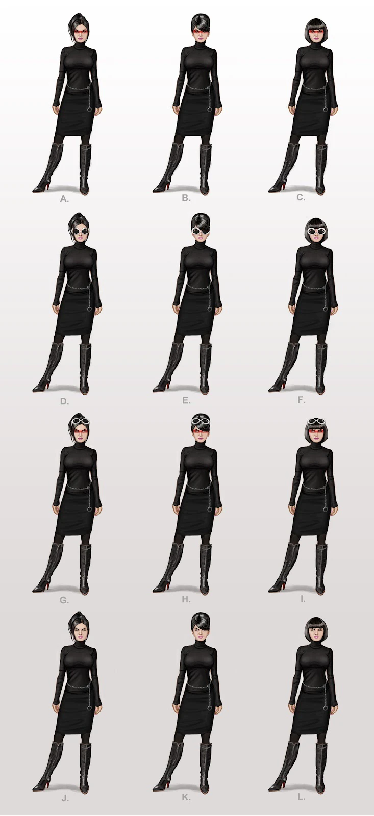 Image Viola and Kiki DeWynter concept art 12 alternate outfits.jpg