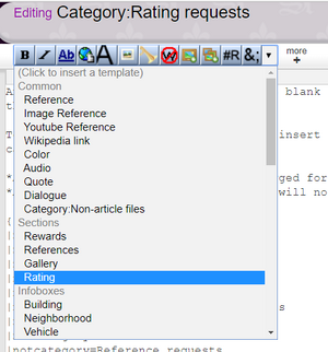 Selecting Rating from the template menu