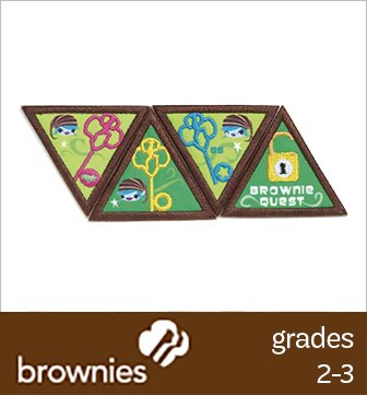 Retired Girl Scouts Brownie Try It Badge Patch~ Yellow Border ~Outdoor Adventure