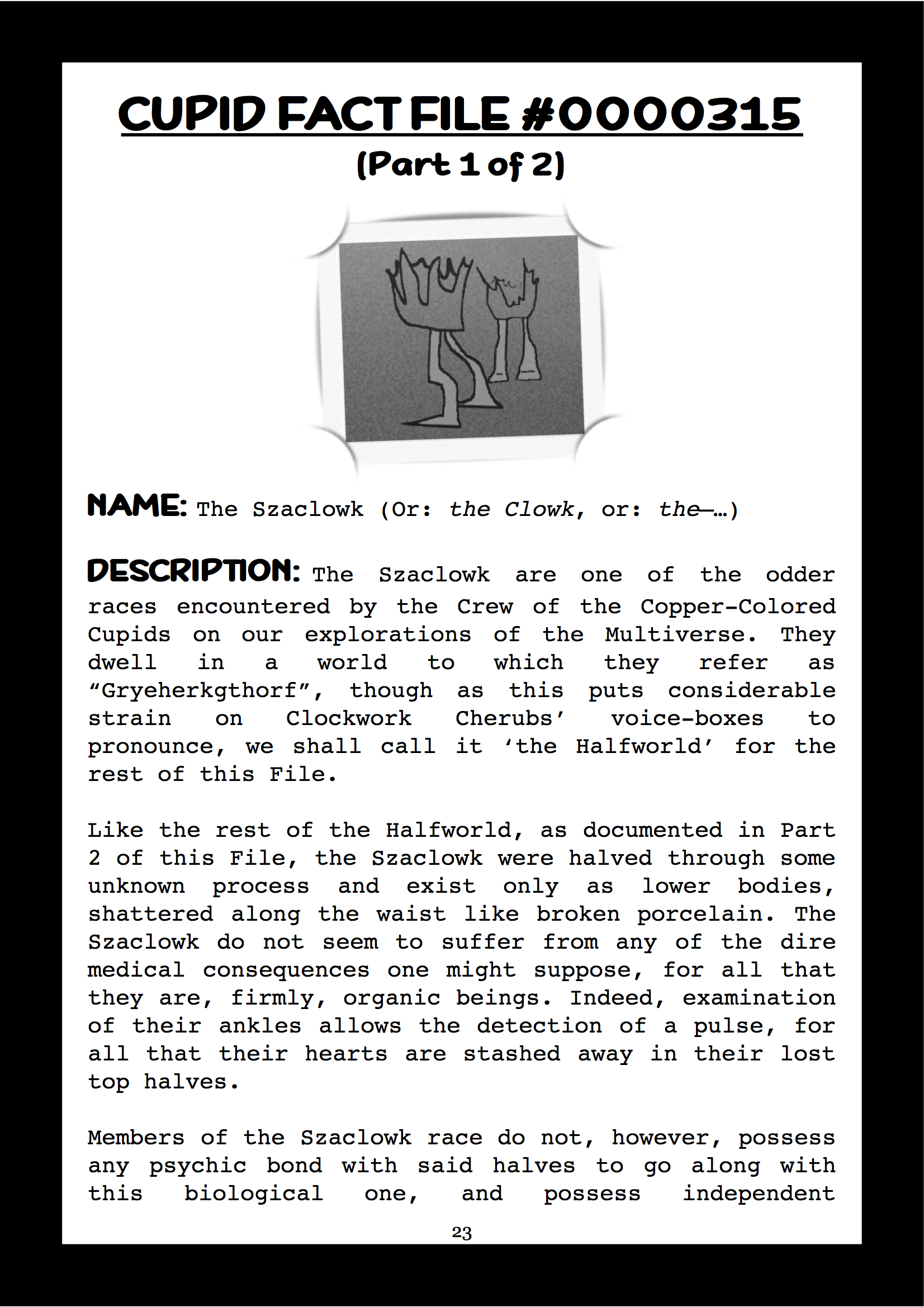 Cupid Fact File No 315 The Szaclowk The Halfworld Scrooge
