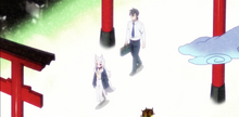 Shiro and Nakano walking through gateway