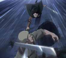 Reiner is attacked by Levi