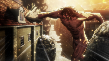 Titan Eren attacks Mikasa