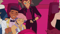 Catra holding Glimmer and Bow as hostages