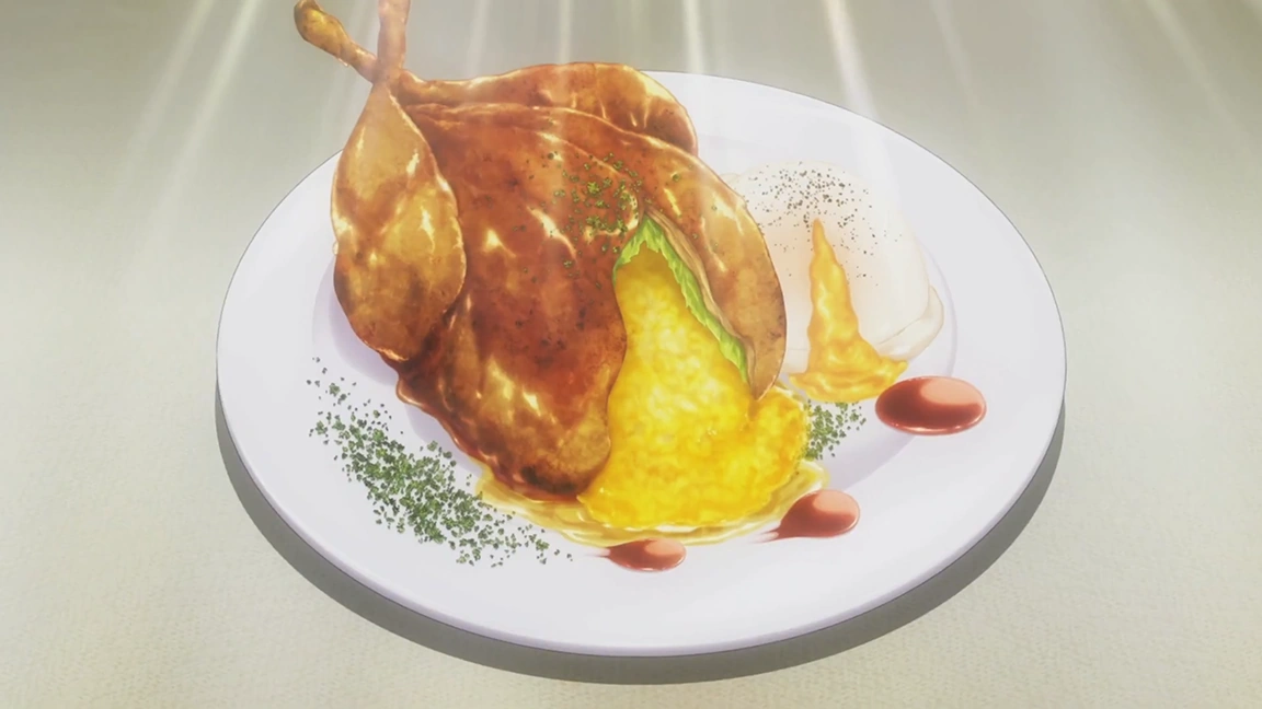 Image Quail Stuffed with Risotto and Eggs inside.png Shokugeki no