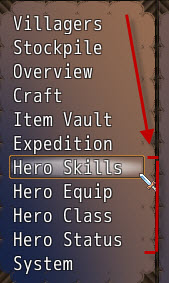 Hero menu options