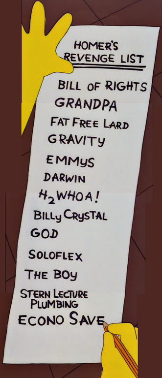 Homer's Revenge List  Simpsons Wiki  FANDOM powered by Wikia