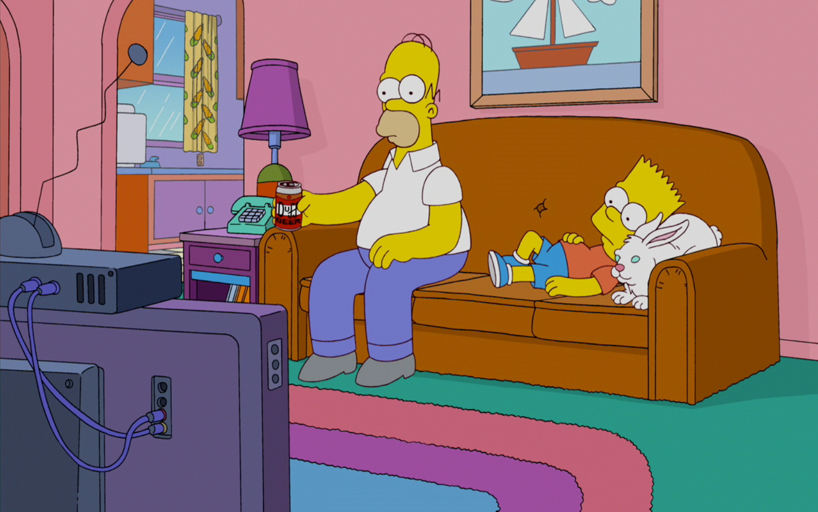 Image Homer Bart And Rabbit Watching Tv Png Simpsons Wiki Homer Bart And Rabbit Watching Tv Png