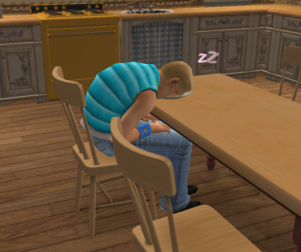 A SIM face down in a bowl of food. Self-care level needs to be better.