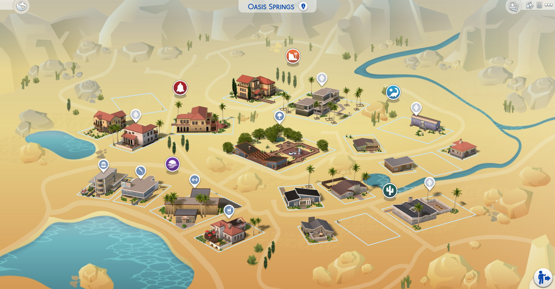 The Sims 4 world: Oasis Springs list of lots and houses