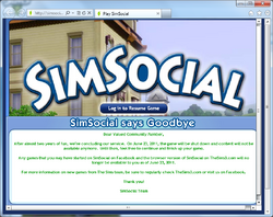 Simsocial Shutdown notice