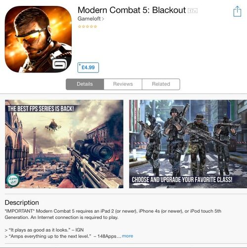 Modern Combat 5 na App Store