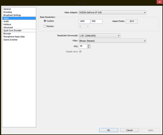 Videosettings