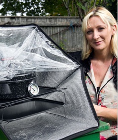 Kate Rowland with Sunflair solar oven