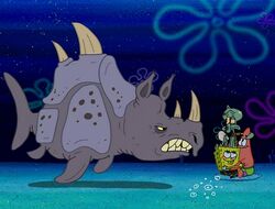 Squidward, Spongebob, Patrick, & 1 Sea Rhino