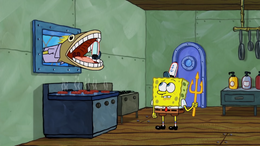 Incidental 6 eating a Krusty Krab employee hat
