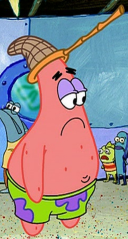 File:Patrick Wearing a Jellyfishing Net on his Head.png