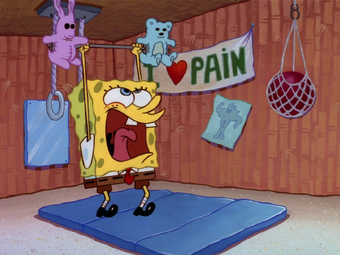 spongebob lifting stuffed animals