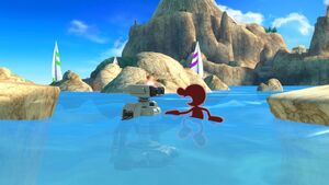 Red Game & Watch and Red R.O.B. (Robotic Operating Buddy) Swimming in Super Smash Bros. Ultimate