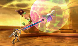 Pit atacando a un Maiva en Kid Icarus Uprising