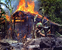 Burning Viet Cong base camp
