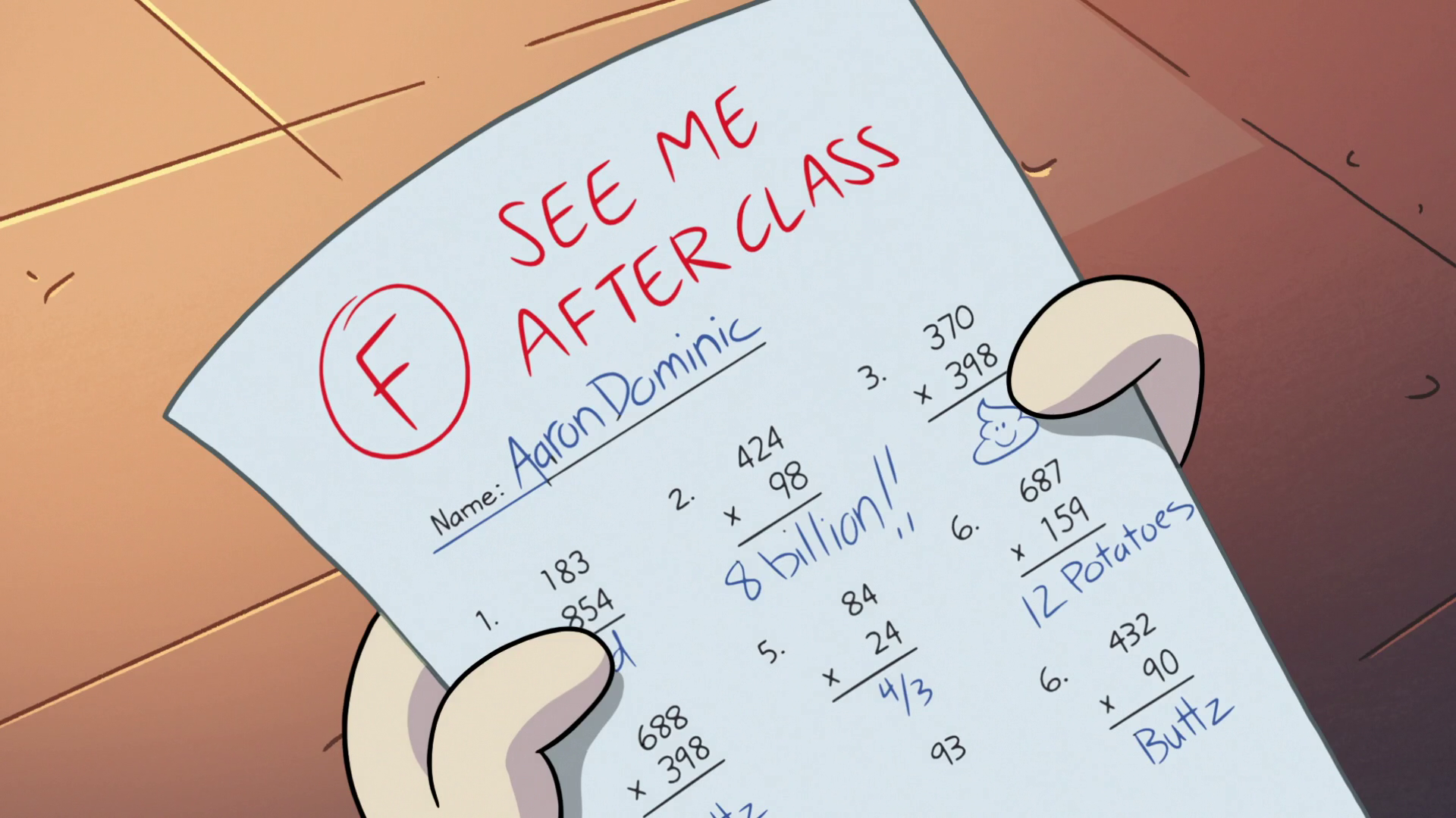 Image S2E41 Aaron Dominic's failed math test.png Star vs. the