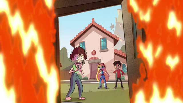Image - S1E13 Star, Marco, and woman look inside flames.png | Star vs ...