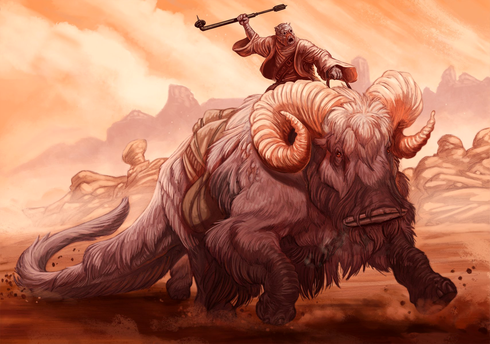 star wars the power of the force bantha and tusken raider