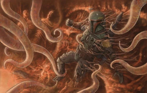 Boba Fett escaping Sarlacc pit
