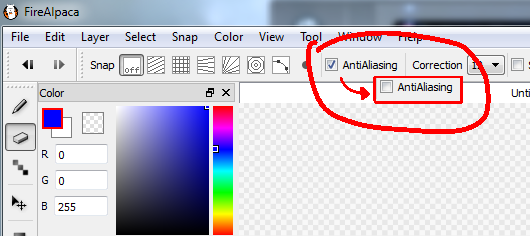 how to turn off antialiasing on firealpaca text