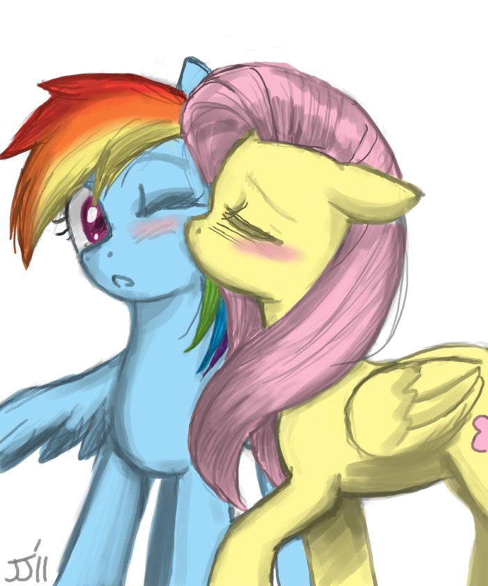 Image 76029 Flutterdash Artist John Joseco Cute Fluttershy Kissing Rainbow Dash Shippingpng 7558