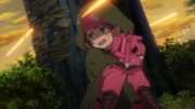 LLENN hiding from ZEMAL's attack behind a tree in AGGO E1