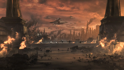 Sith vloot begint de aanval op de Jedi Temple