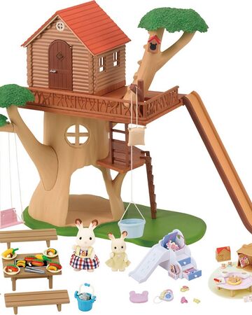 sylvanian families treehouse and log cabin gift set