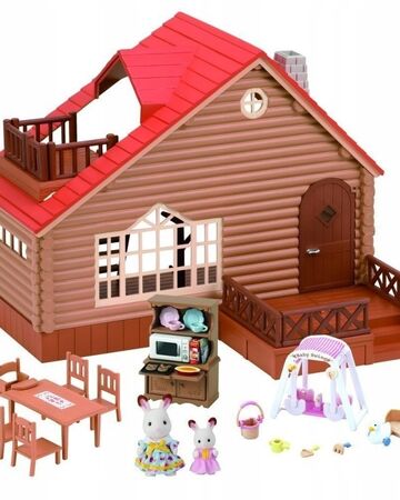 sylvanian families treehouse and log cabin gift set