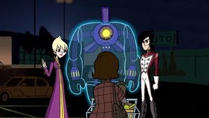 Ilana, Lance and Octus making first contact with a human civilian in Escape to Sherman High