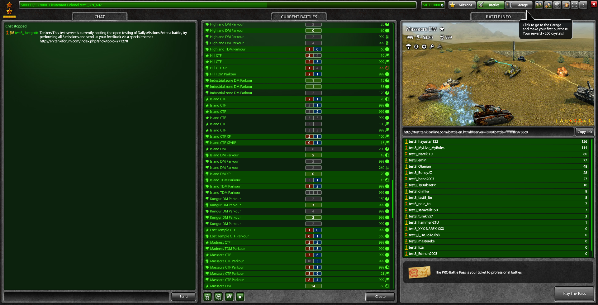 tanki online test server chat commands