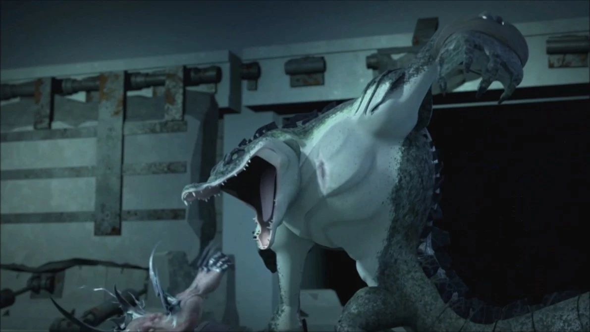 Image Leatherhead Pinning Down Super Shredder.jpg Teenage Mutant