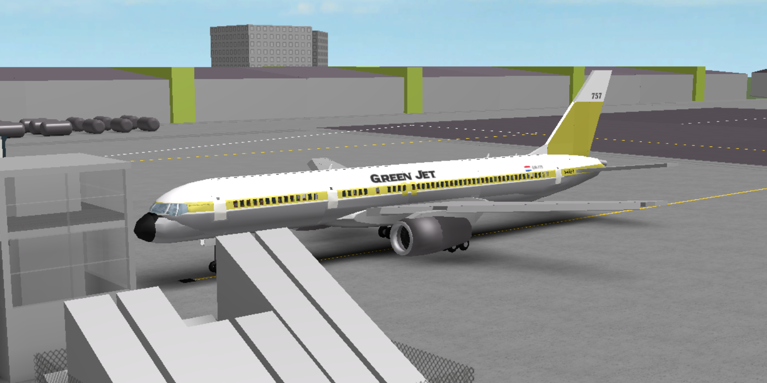 Eastfield Int L Airport The Roblox Airline Industry Wiki Fandom - a greenjet 757 in its old retro livery parked at an apron at eastfield