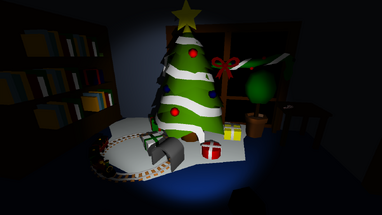 Tree with presents and train