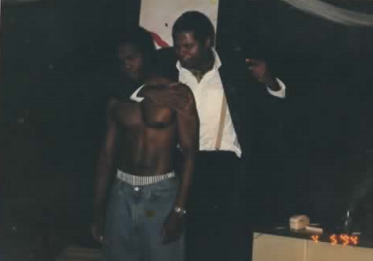 Sean Nix as Milo Tindle and Director Darryl Maximilian Robinson as Andrew Wyke in the 2000 Excaliber Shakespeare Company 30th Anniversary Revival Production of Anthony Shaffer's SLEUTH in Oak Park, Il.