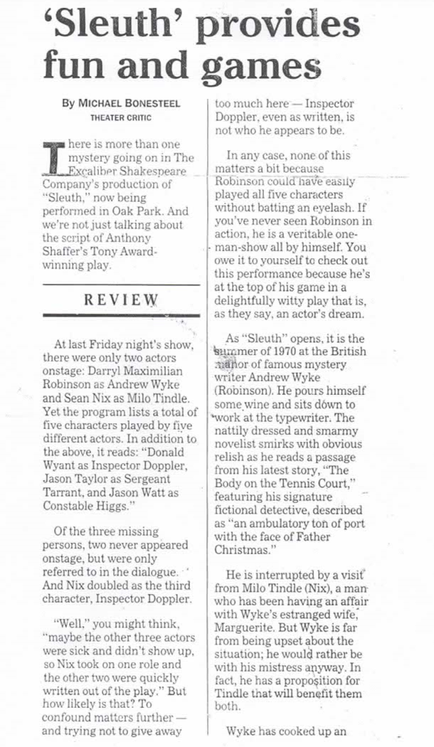 Oct. 25, 2000 Pioneer Press Theatre Review by Michael Bonesteel.