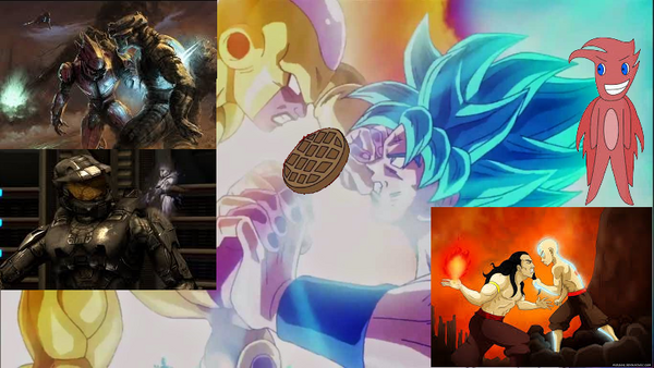 Aang and Elites fight over a golden waffle