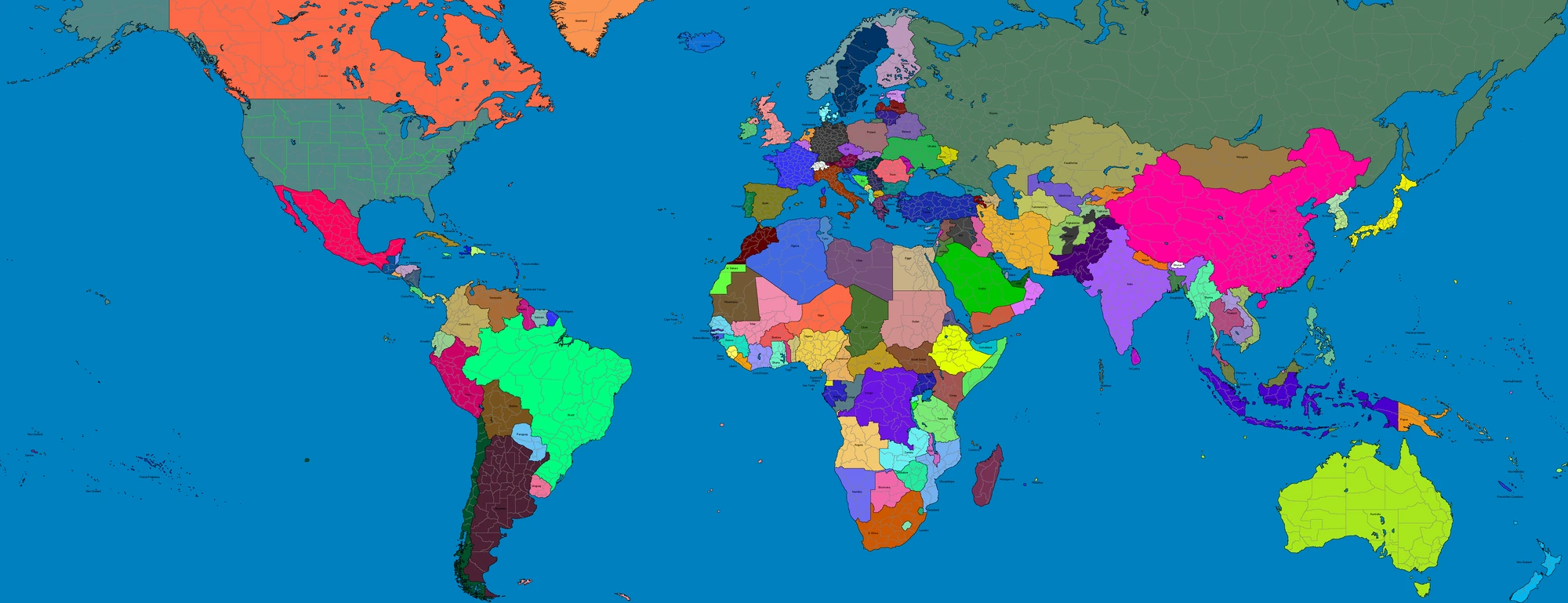 Карта мира цветная с административным делением для маппинга