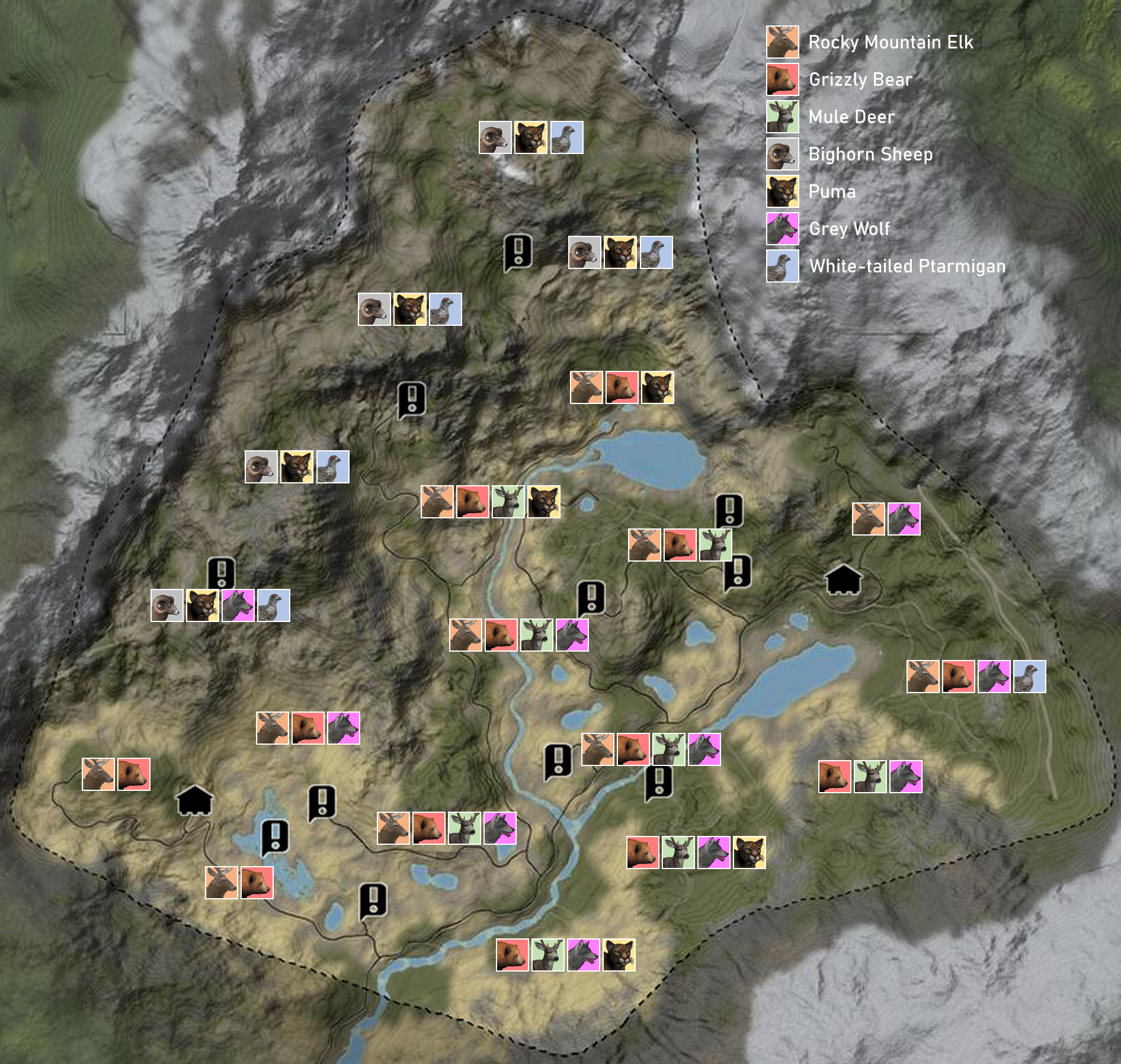 all animals locations map for the hunter call of the wild ps4