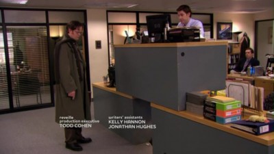 Stacked Pam S And Dwight S Desks To Form Quad Desk Dunderpedia
